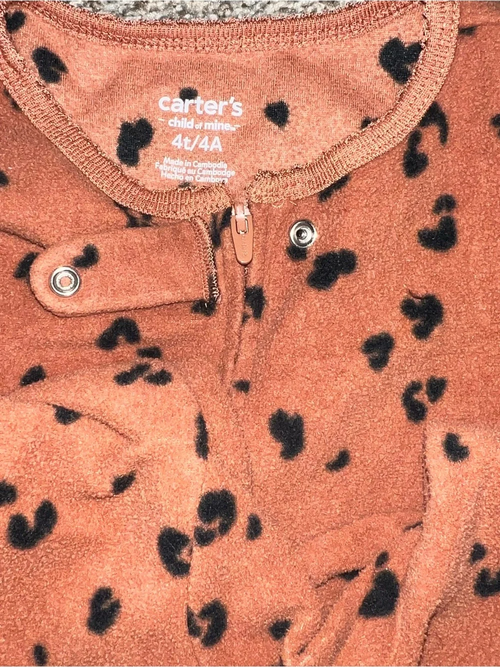 Carters Kids Rust Leopard Print One-Piece Footed Pajamas